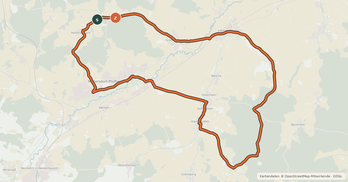 Kartenübersicht der Radroute Labertal-Tour
