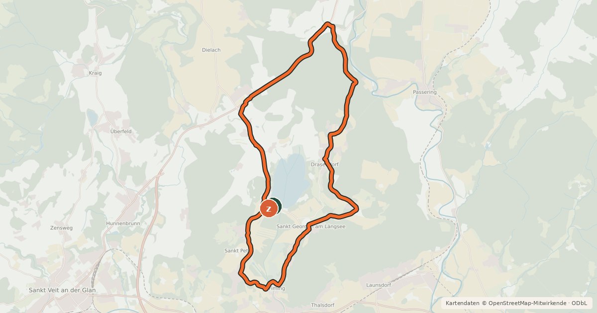 Kartenübersicht der Radroute Längsee Tour