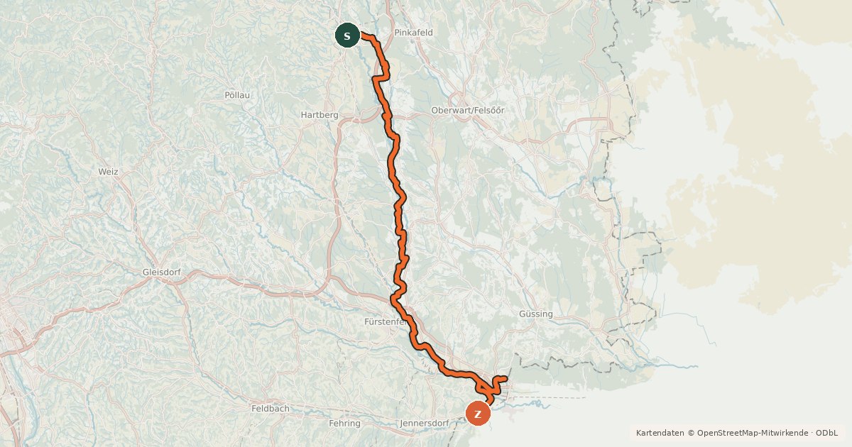 Kartenübersicht der Radroute Lafnitztal-Radweg
