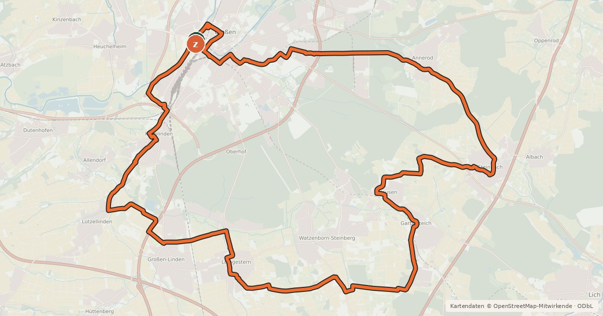 Kartenübersicht der Radroute Lahn-Limes-Radweg