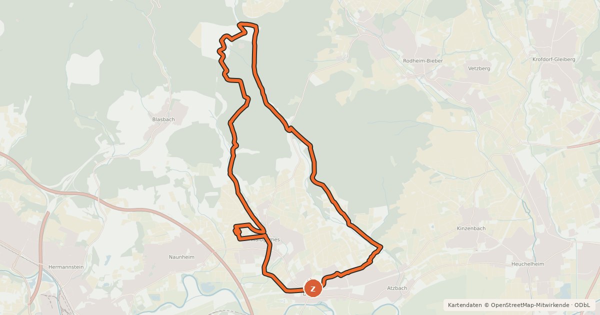 Kartenübersicht der Radroute Lahnau-Tour
