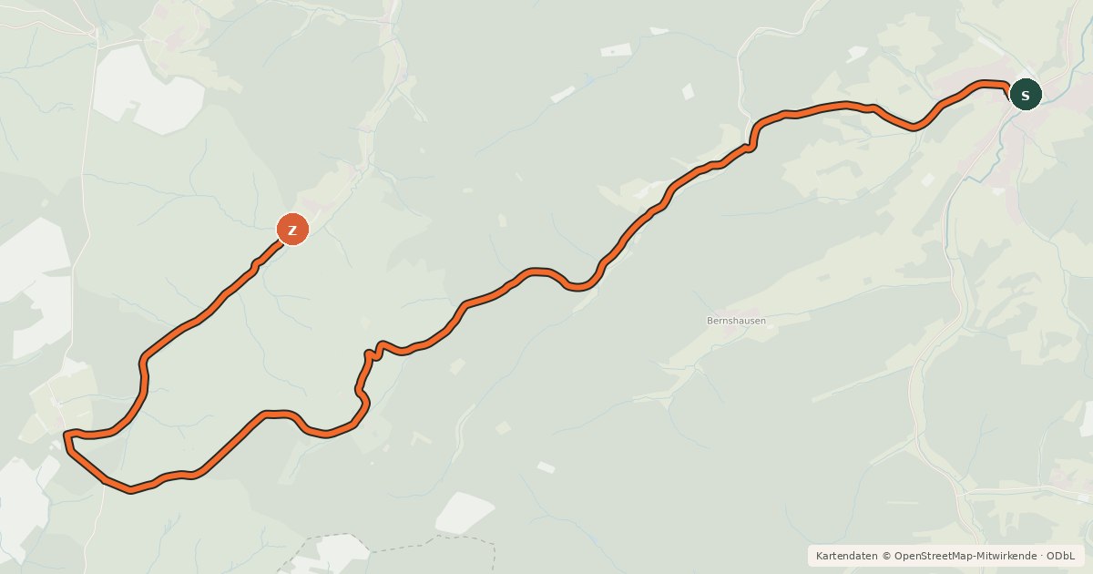 Kartenübersicht der Radroute Lahnquelltour