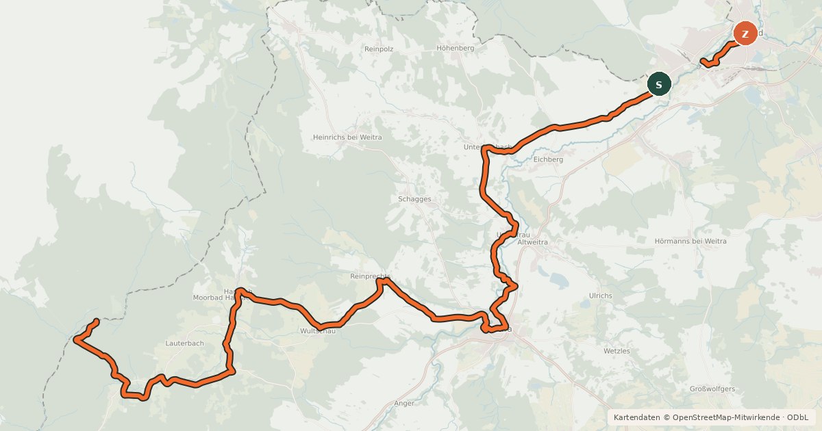 Kartenübersicht der Radroute Lainsitztaler Iron Curtain Trail