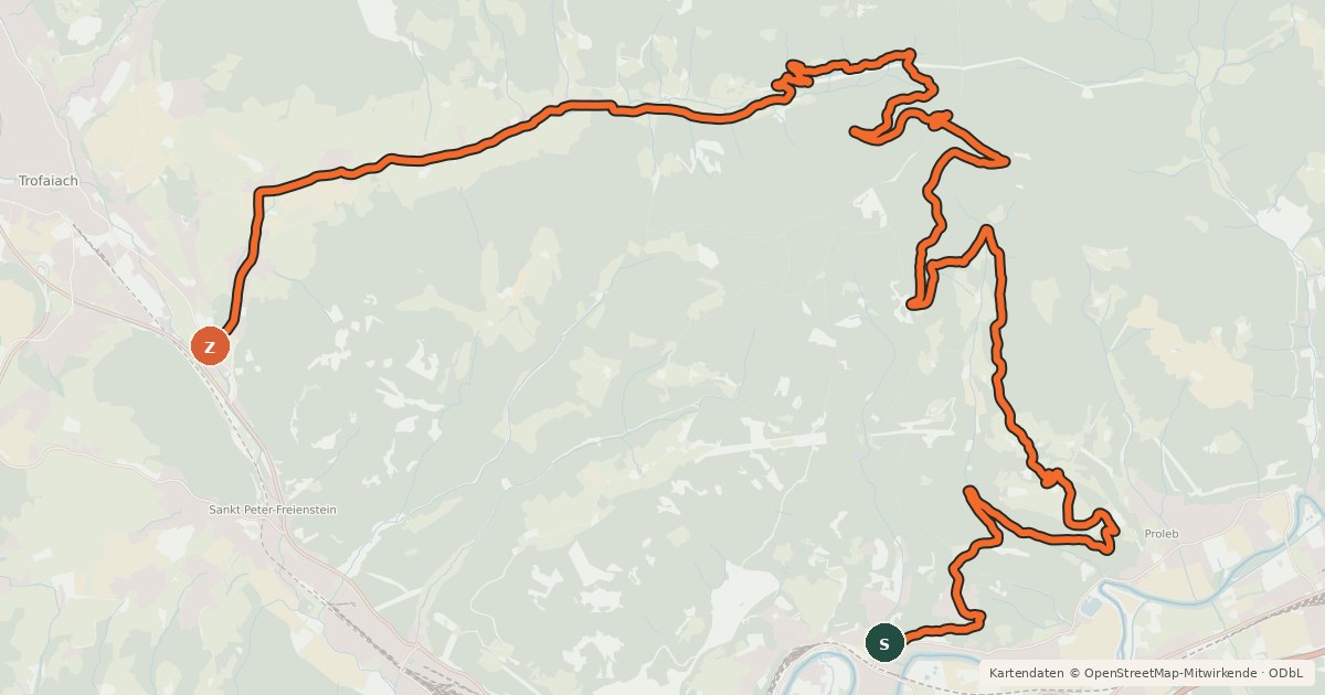 Kartenübersicht der Radroute Laintal-Veitsbergweg