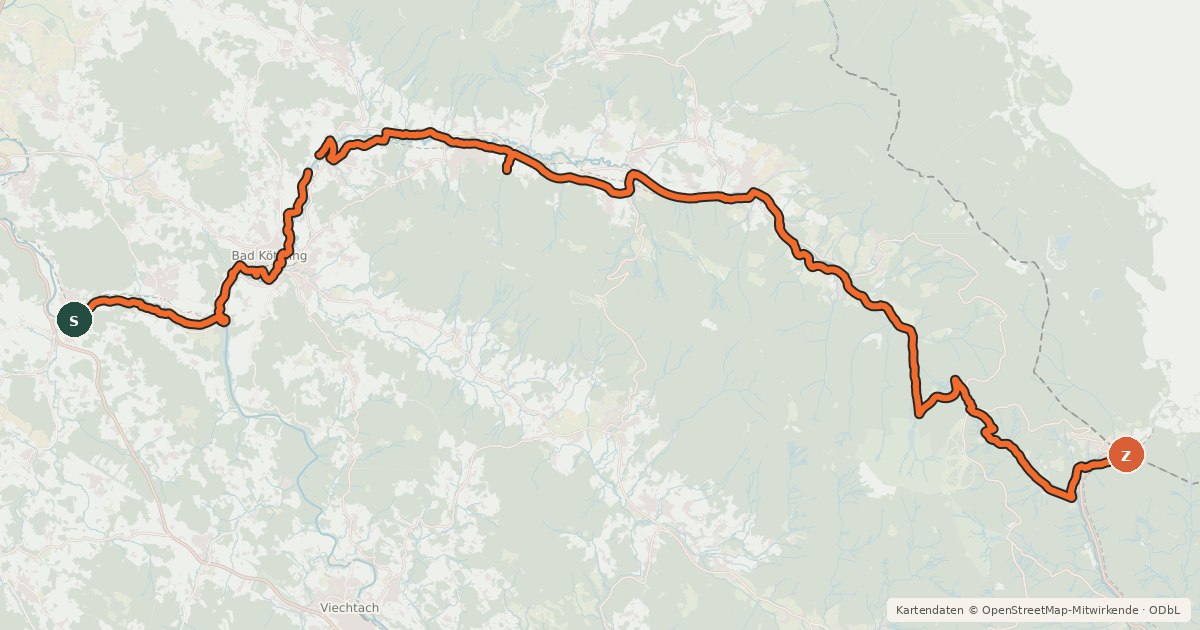 Kartenübersicht der Radroute Lamer-Winkel-Arber-Radweg