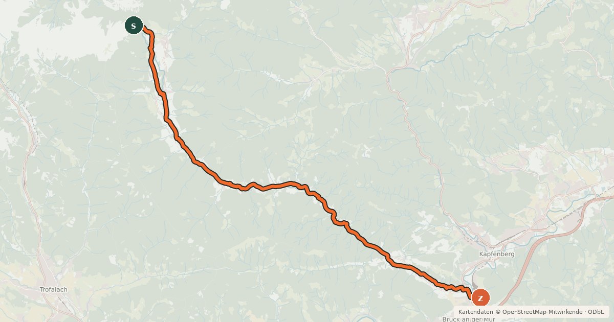 Kartenübersicht der Radroute Lamingtalradweg