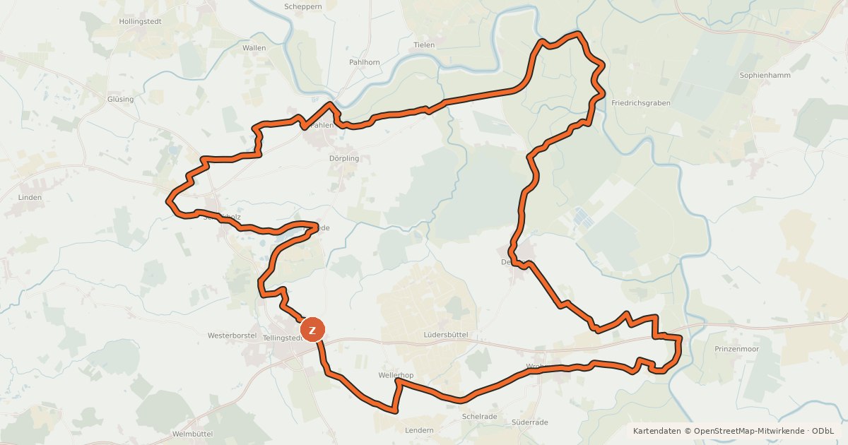 Kartenübersicht der Radroute Land-Erlebnis-Route