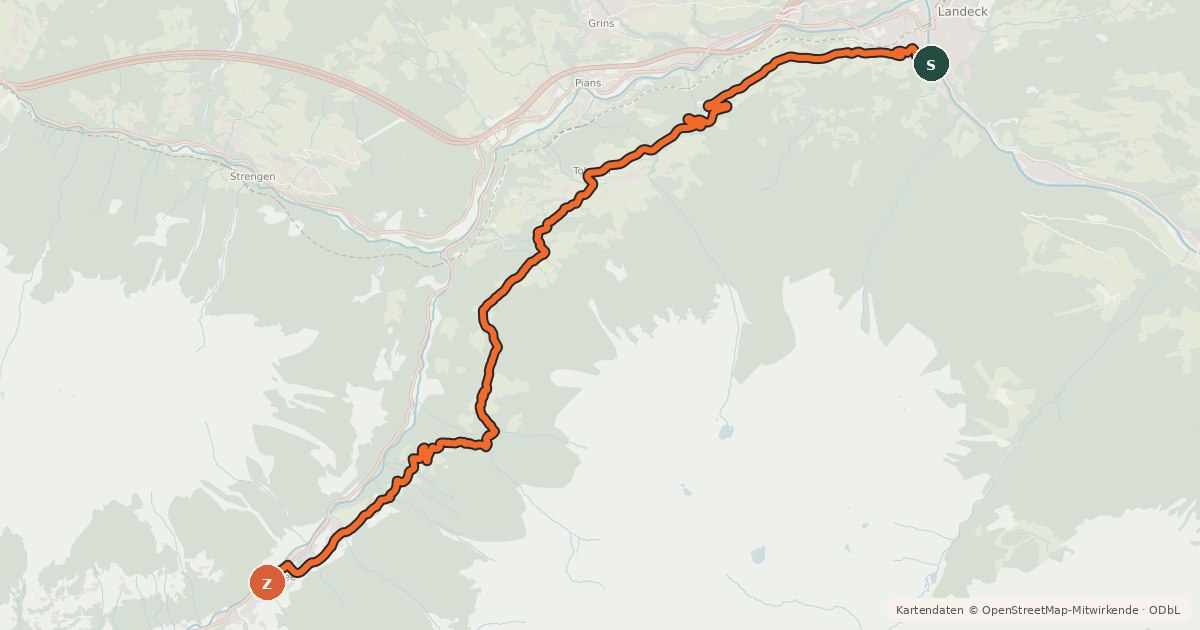 Kartenübersicht der Radroute Landeck - See
