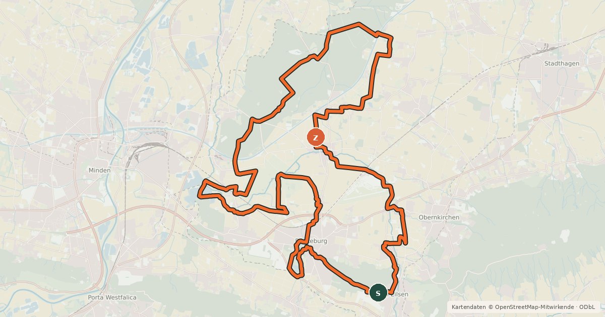 Kartenübersicht der Radroute Landtour Bückeburg