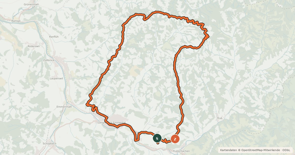 Kartenübersicht der Radroute Langnau-Lüderenalp-Loop