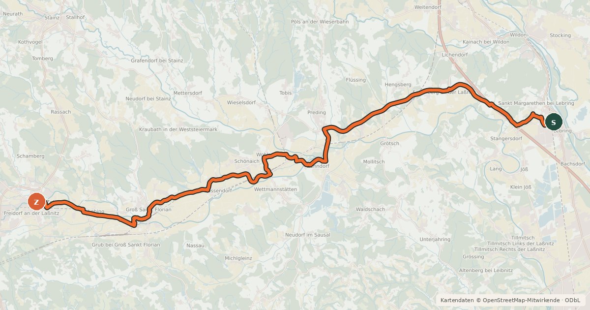 Kartenübersicht der Radroute Laßnitztalradweg