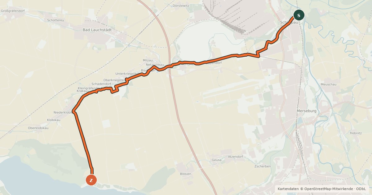 Kartenübersicht der Radroute Lauchagrund Schwarzeiche- Radweg