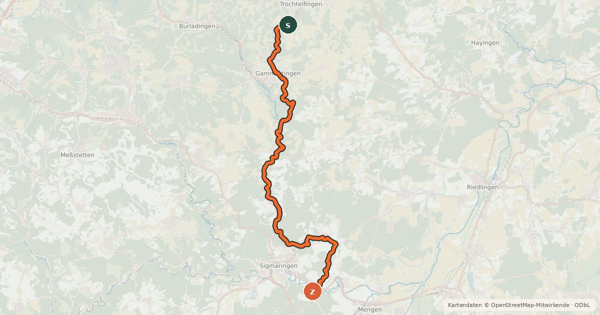 Kartenübersicht der Radroute Lauchert-Radweg