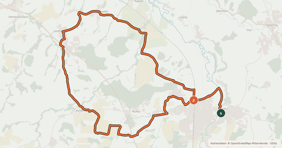 Kartenübersicht der Radroute Laufenbacher Museumsrunde