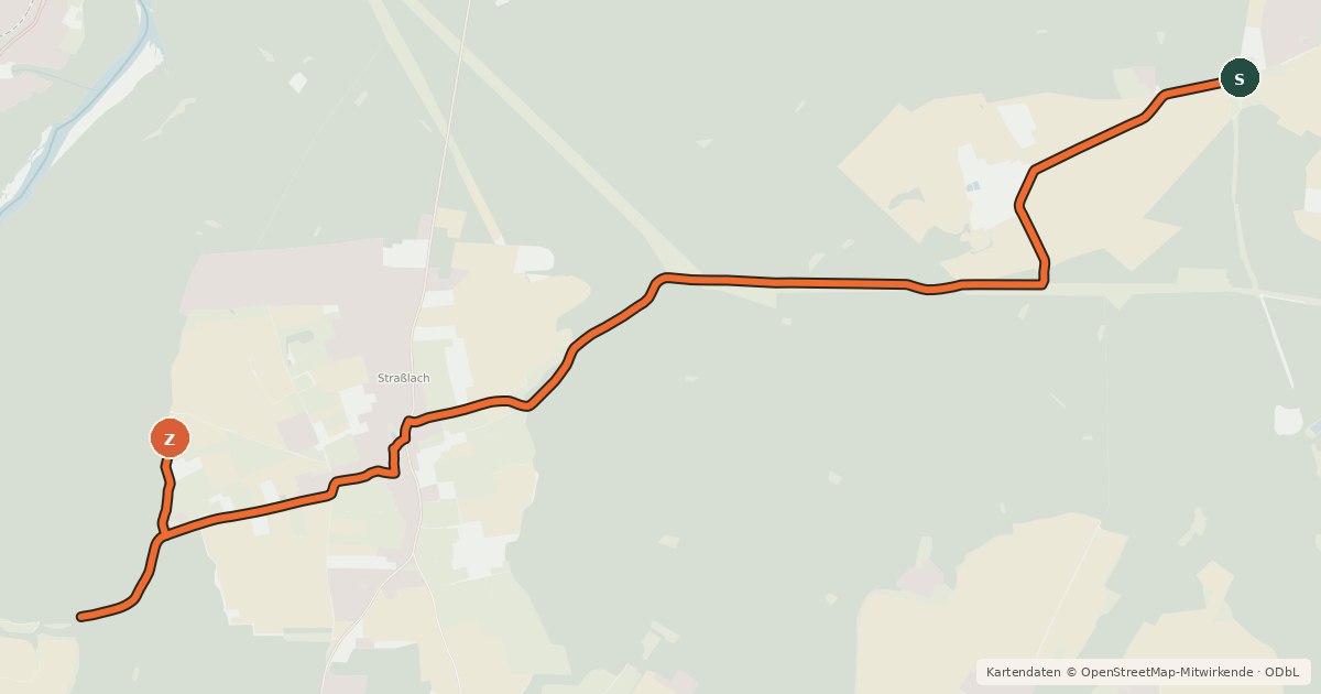Kartenübersicht der Radroute Laufzorn - Straßlach