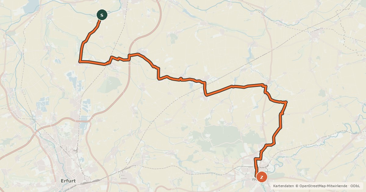 Kartenübersicht der Radroute Laura-Radweg