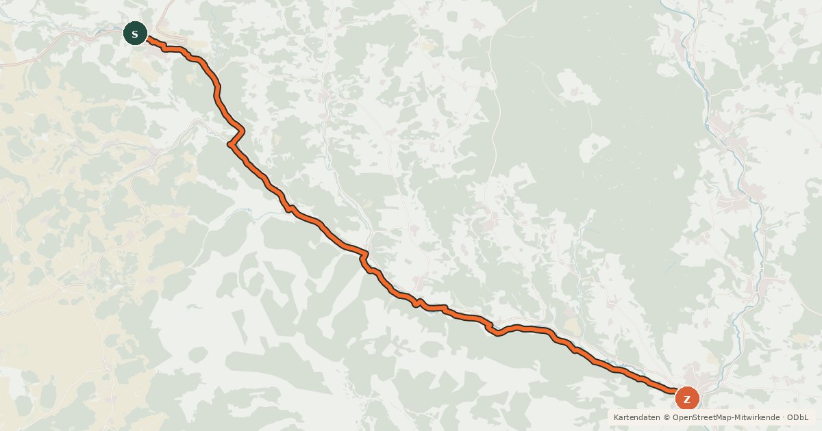 Kartenübersicht der Radroute Lauterachtal-Radweg