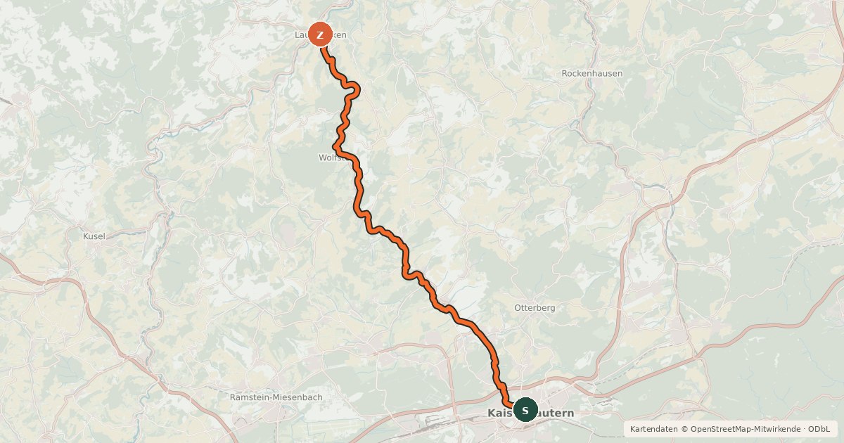Kartenübersicht der Radroute Lautertal-Radweg