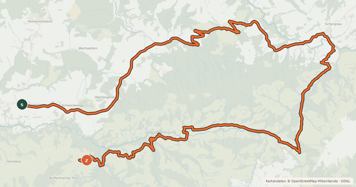 Kartenübersicht der Radroute lcn 5 - Rund um d'Honegg