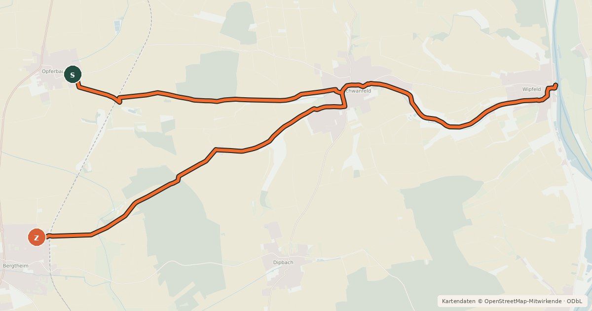Kartenübersicht der Radroute LCN Schwanfeld, Wipfeld, Opferbaum, Bergtheim