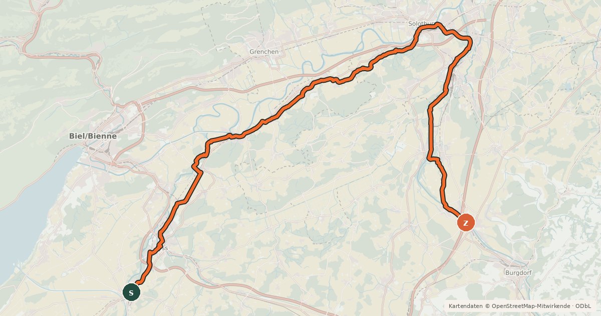 Kartenübersicht der Radroute Le Jorat - Trois Lacs - Emme