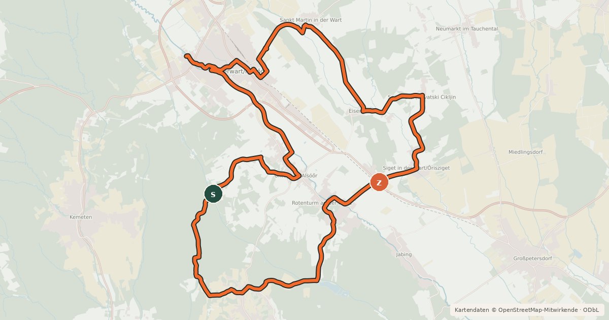 Kartenübersicht der Radroute Lebenswartweg Oberwart