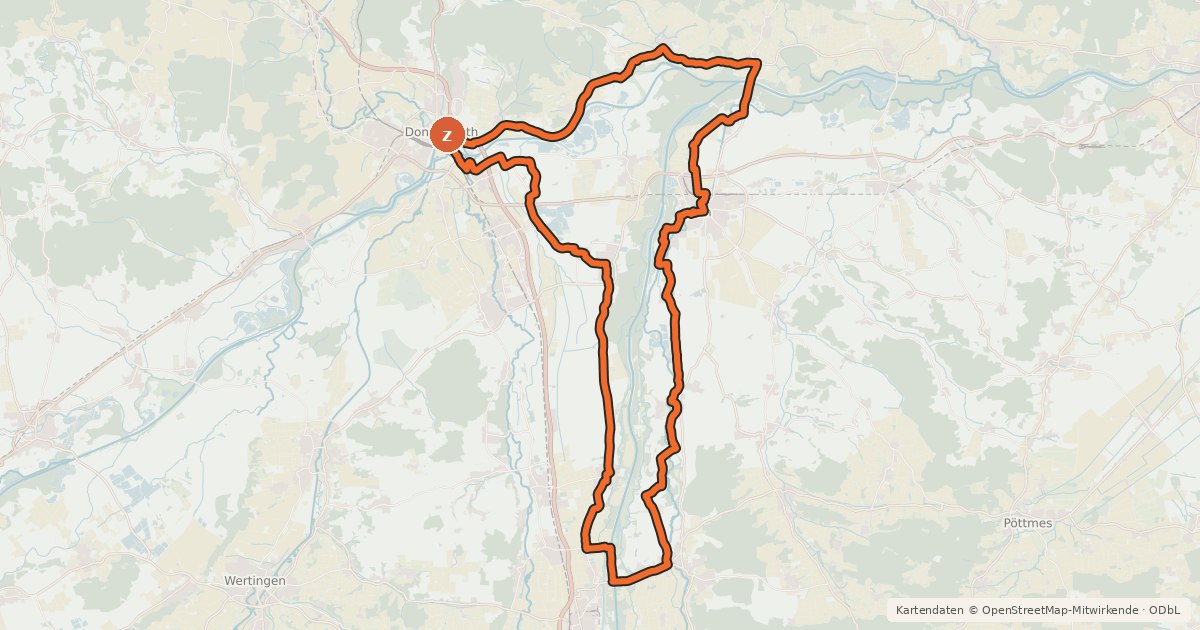 Kartenübersicht der Radroute Lech/Donau