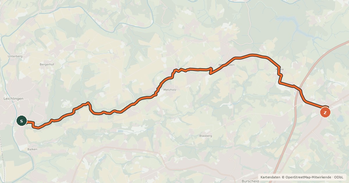 Kartenübersicht der Radroute Leichlingen (09) - Burscheid (15)