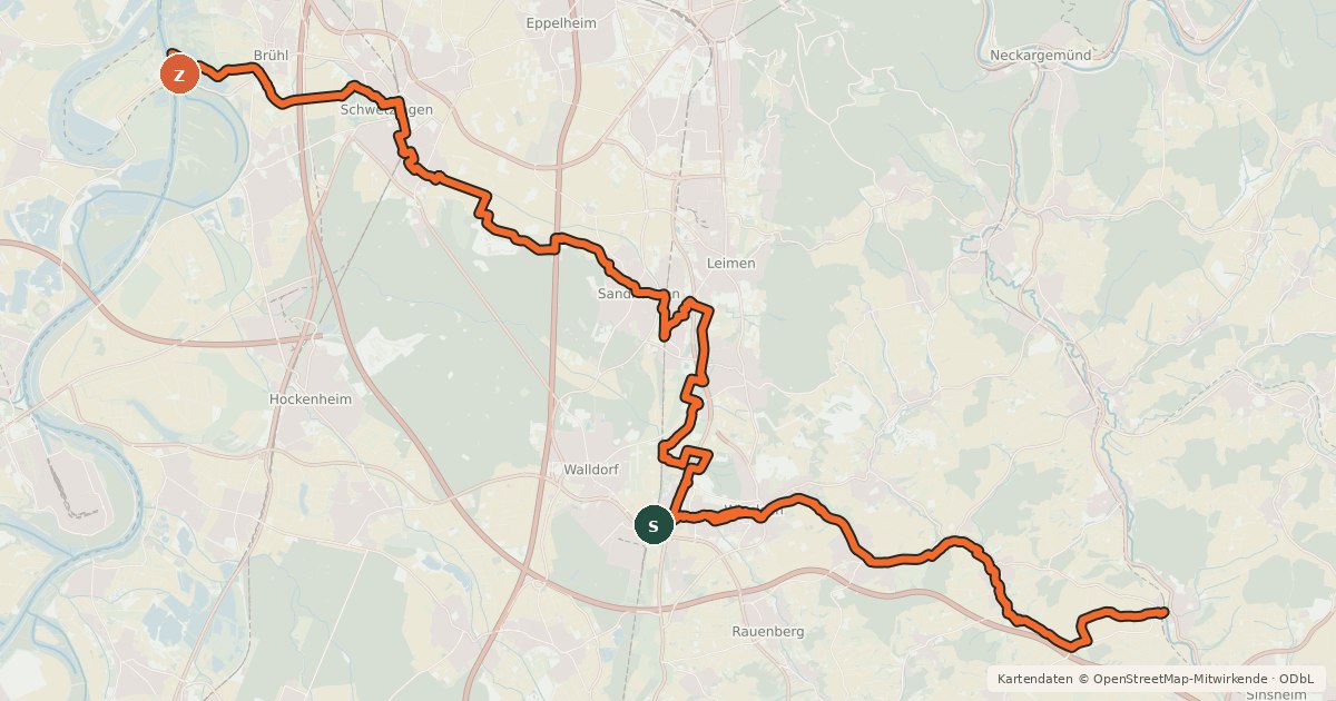 Kartenübersicht der Radroute Leimbachroute