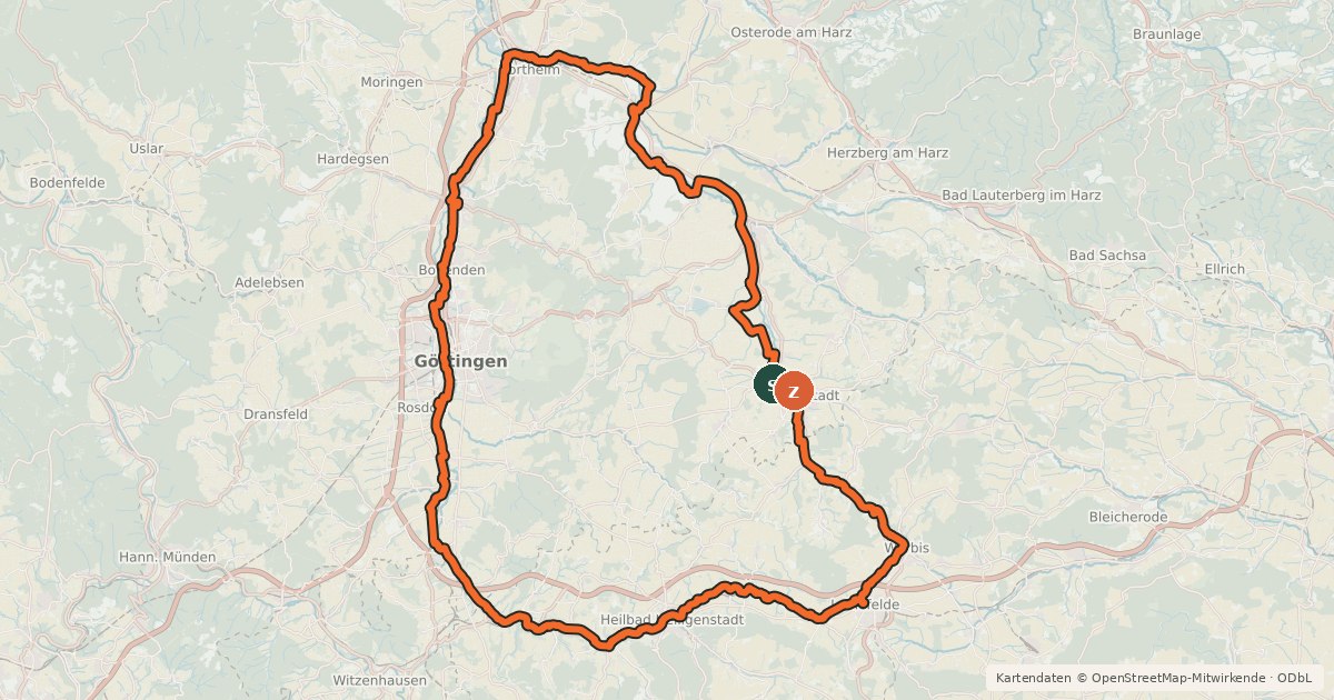 Kartenübersicht der Radroute Leine-Rhume-Hahle-Radweg