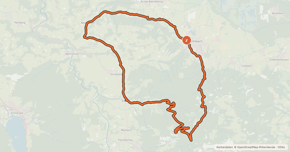 Kartenübersicht der Radroute Leitzachtal - Jenbachtal - Auerberg