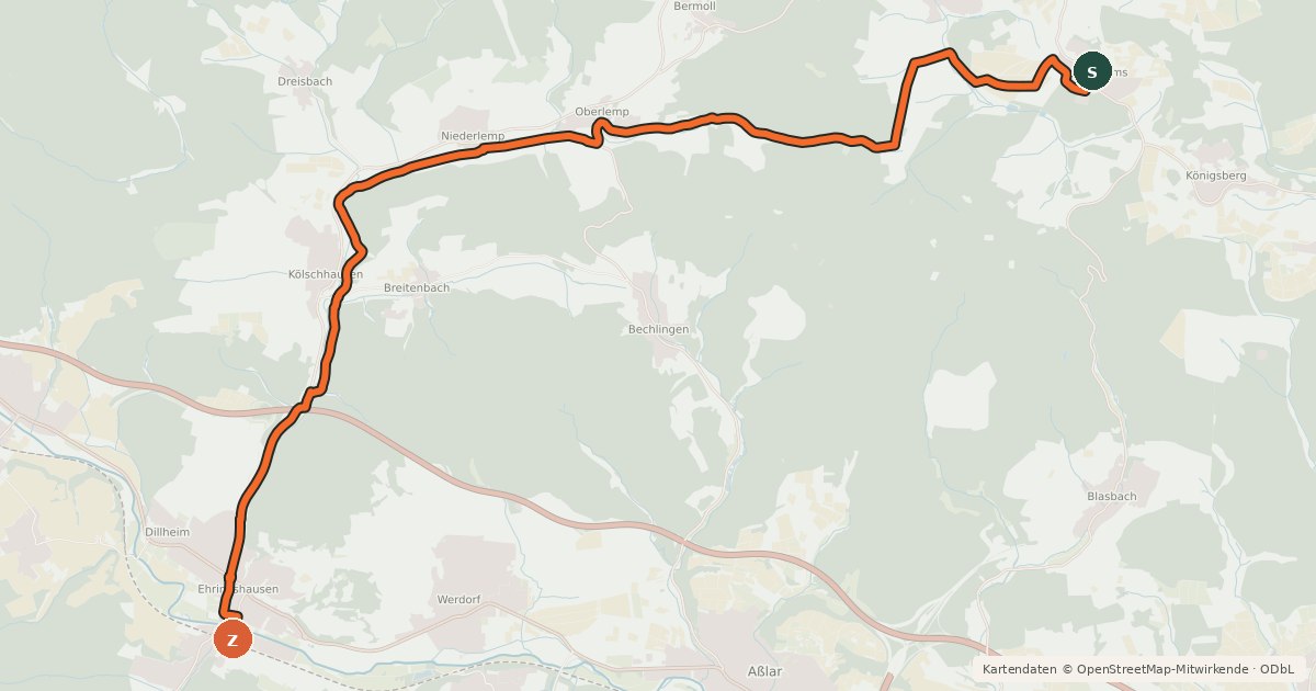 Kartenübersicht der Radroute Lemptalradweg