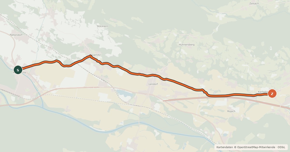 Kartenübersicht der Radroute Lendorferweg