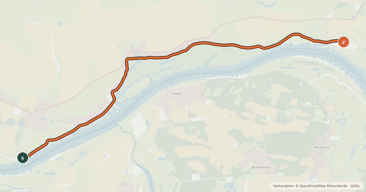 Kartenübersicht der Radroute Lenzen-Elbtalaue (03) - Lenzen-Elbtalaue (04)