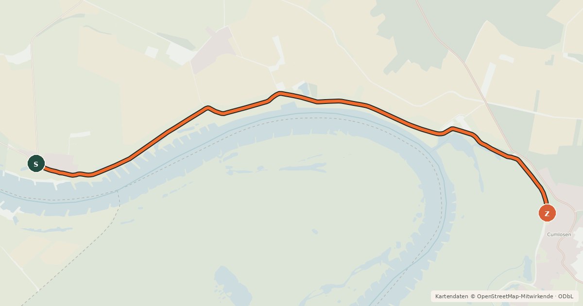 Kartenübersicht der Radroute Lenzen-Elbtalaue (06) - Lenzen-Elbtalaue (07)
