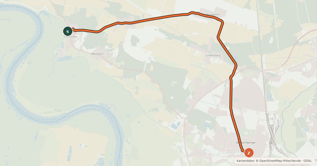 Kartenübersicht der Radroute Lenzen-Elbtalaue (07) - Wittenberge (30)