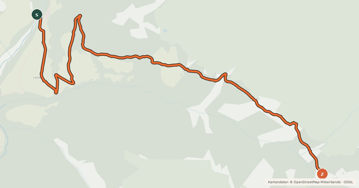 Kartenübersicht der Radroute Lesach-Alm-Weg