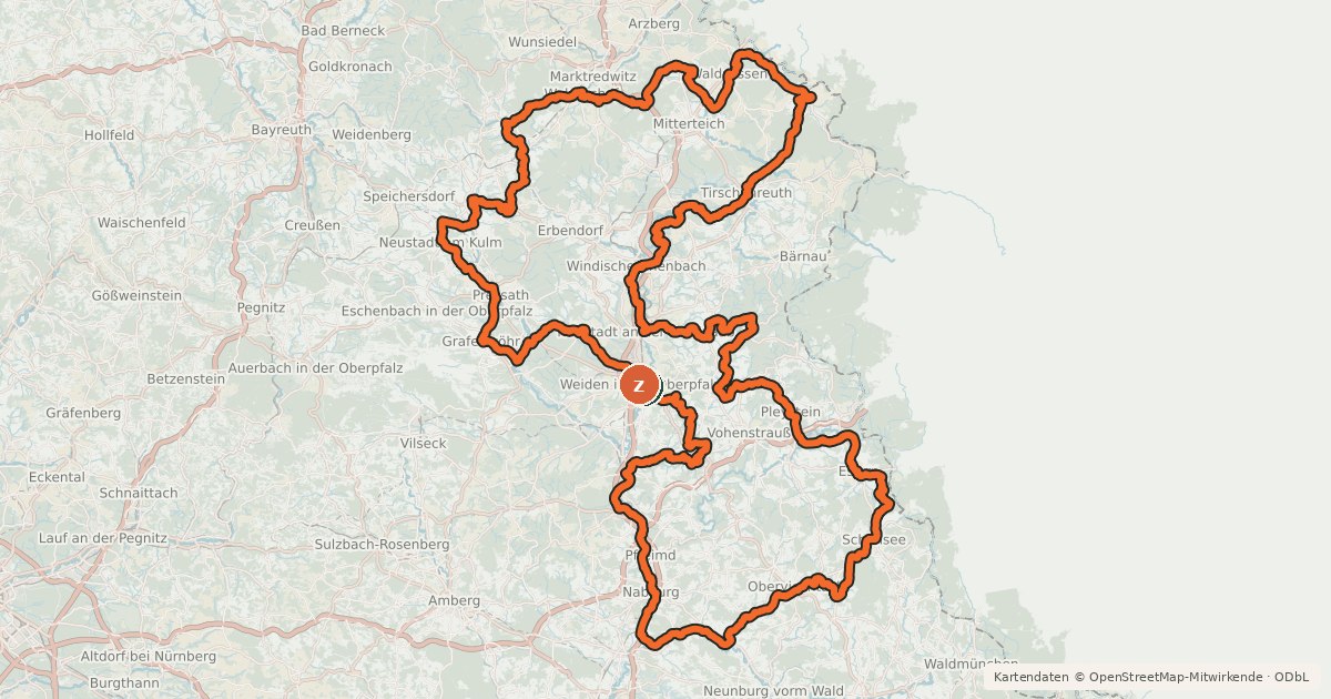 Kartenübersicht der Radroute Leuchtenberger Tour
