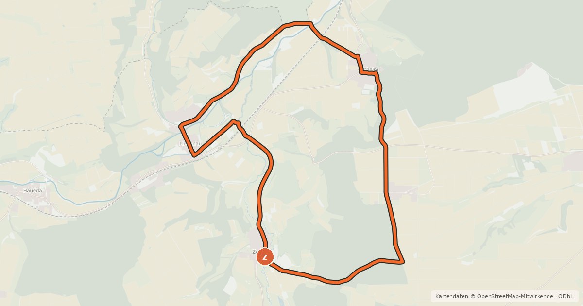 Kartenübersicht der Radroute Liebenau Radroute 12