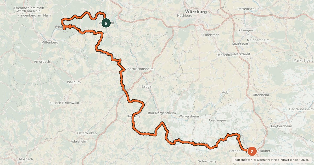 Kartenübersicht der Radroute Liebliches Taubertal - Der "Sportive"