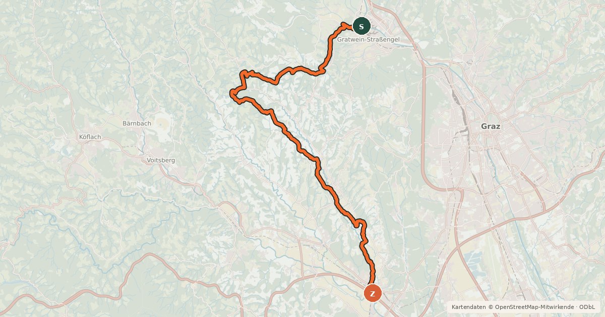 Kartenübersicht der Radroute Liebochtalradweg