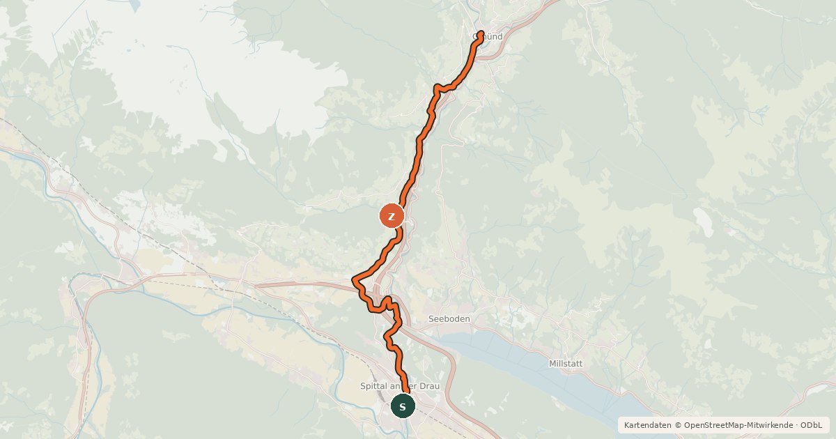 Kartenübersicht der Radroute Lieserweg