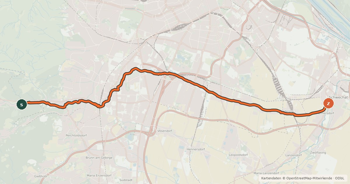 Kartenübersicht der Radroute Liesingbachradweg