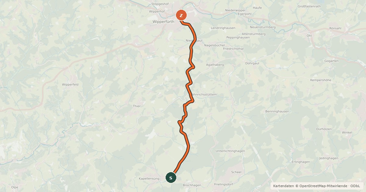 Kartenübersicht der Radroute Lindlar (71) - Wipperfürth (75)