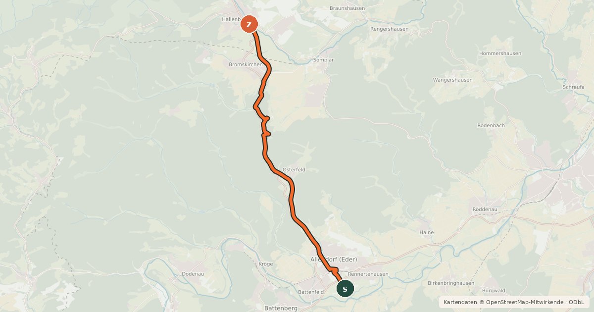 Kartenübersicht der Radroute Linspherradweg