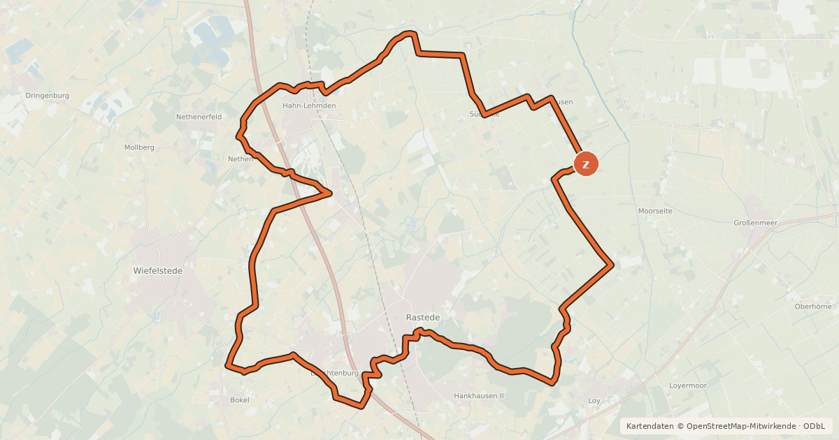 Kartenübersicht der Radroute Lions Club Rastede Rundweg