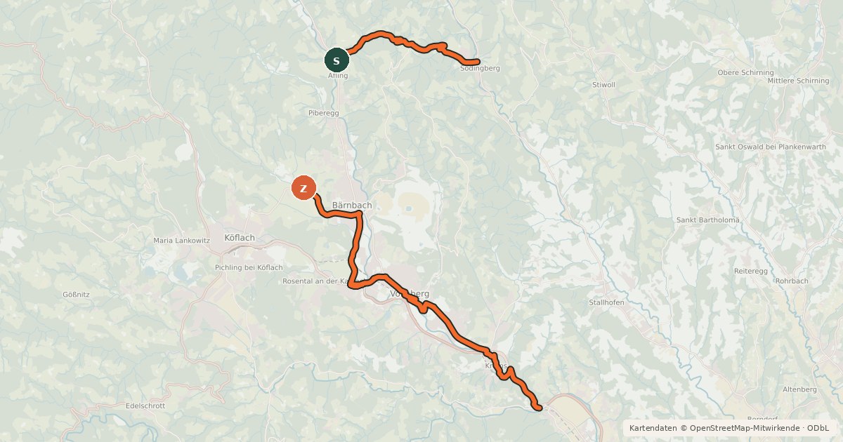 Kartenübersicht der Radroute Lipizzaner Tour, Alternative