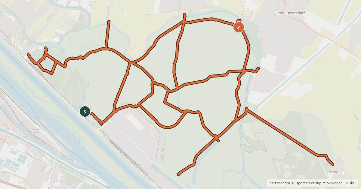 Kartenübersicht der Radroute Lobau Radrouten