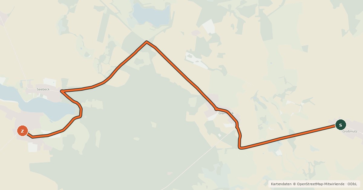 Kartenübersicht der Radroute Löwenberger Land (15) - Vielitzsee (72)