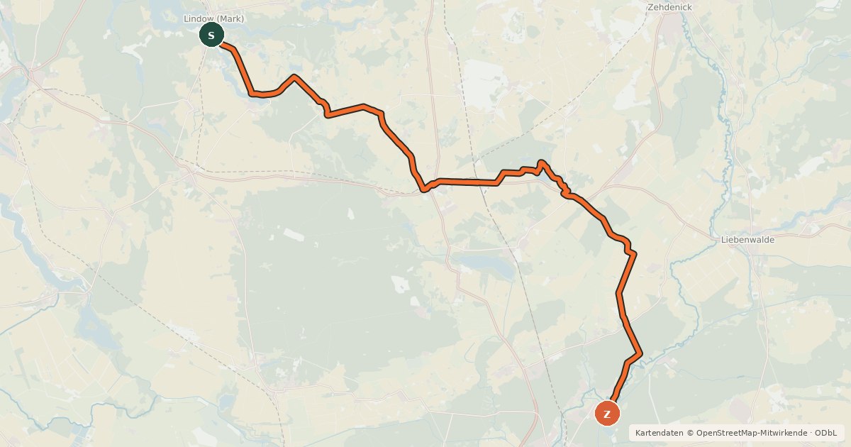Kartenübersicht der Radroute Löwenberger-Land-Radweg